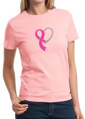 Breast Cancer Awareness Ladies Shirt Ribbon Heart Tee T-Shirt