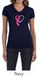 Breast Cancer Awareness Ladies Shirt Ribbon Heart V-neck Tee T-Shirt