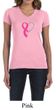 Breast Cancer Awareness Ladies Shirt Ribbon Heart V-neck Tee T-Shirt