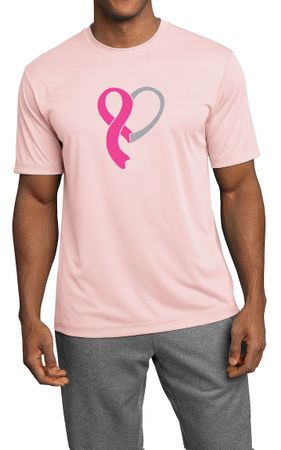 Breast Cancer Awareness Mens Shirt Heart Ribbon Moisture Wicking Tee