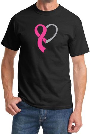 Breast Cancer Awareness Mens Shirt Heart Ribbon Tee T-Shirt