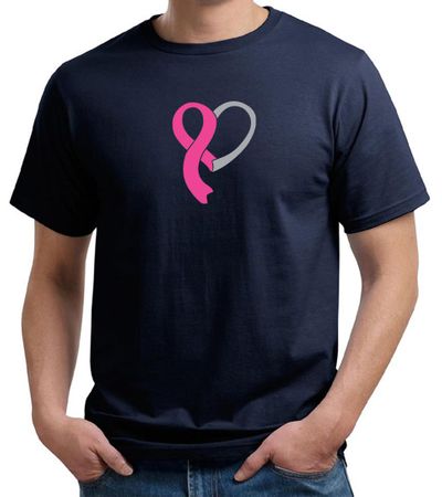 Breast Cancer Awareness Mens Shirt Ribbon Heart Organic Tee T-Shirt