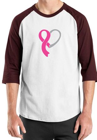 Breast Cancer Awareness Mens Shirt Ribbon Heart Raglan Tee T-Shirt
