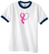 Breast Cancer Awareness Mens Shirt Ribbon Heart Ringer Tee T-Shirt