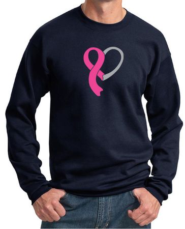 Breast Cancer Awareness Mens Sweatshirt Ribbon Heart Sweat Shirt