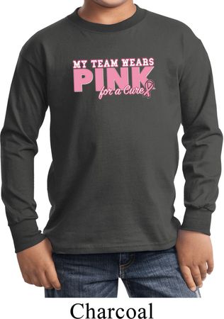 Breast Cancer Awareness My Team Wears Pink Kids Long Sleeve Shirt