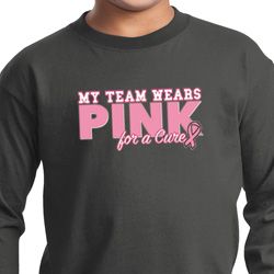 Breast Cancer Awareness My Team Wears Pink Kids Long Sleeve Shirt