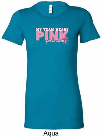 Breast Cancer Awareness My Team Wears Pink Ladies Longer Length Shirt