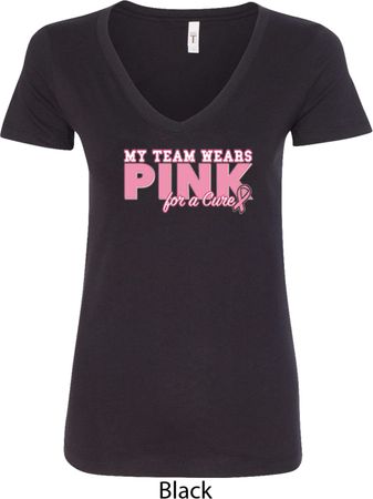 Breast Cancer Awareness My Team Wears Pink Ladies V-Neck Shirt