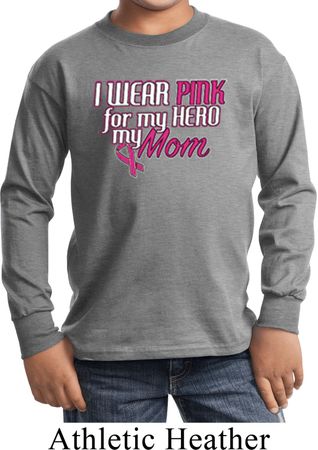 Breast Cancer Awareness Pink for My Hero Kids Long Sleeve Shirt