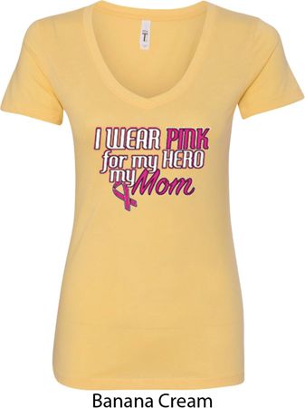 Breast Cancer Awareness Pink for My Hero Ladies V-Neck Shirt