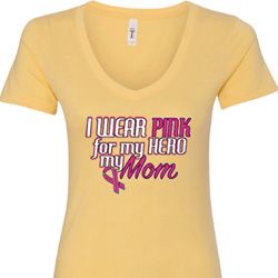 Breast Cancer Awareness Pink for My Hero Ladies V-Neck Shirt