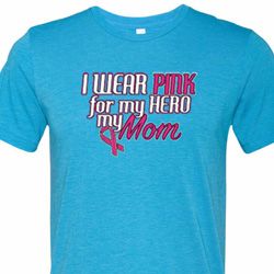 Breast Cancer Awareness Pink for My Hero Mens Tri Blend Crewneck Shirt Breast Cancer Awareness Pink for My Hero Mens Tri Blend Crewneck Shirt