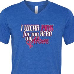 Breast Cancer Awareness Pink for My Hero Mens Tri Blend V-neck Shirt Breast Cancer Awareness Pink for My Hero Mens Tri Blend V-neck Shirt