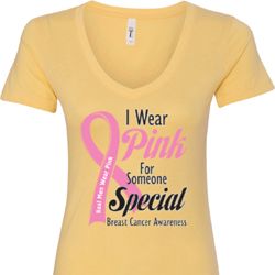 Breast Cancer Awareness Pink For Someone Special Ladies V-Neck Shirt