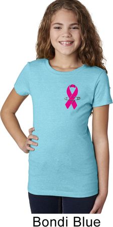 Breast Cancer Awareness Pink Ribbon Pin Pocket Print Girls Shirt