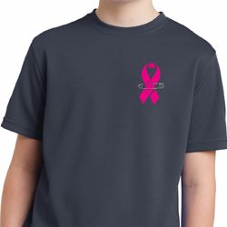 Breast Cancer Awareness Pink Ribbon Pin Pocket Print Kids Moisture Wicking Shirt