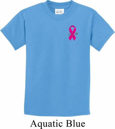 Breast Cancer Awareness Pink Ribbon Pin Pocket Print Kids Shirt