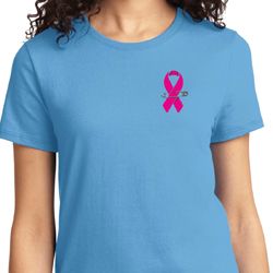 Breast Cancer Awareness Pink Ribbon Pin Pocket Print Ladies Shirt