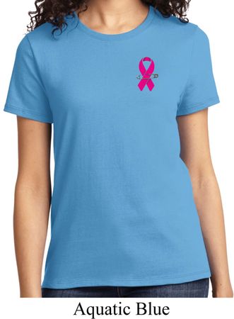 Breast Cancer Awareness Pink Ribbon Pin Pocket Print Ladies Shirt