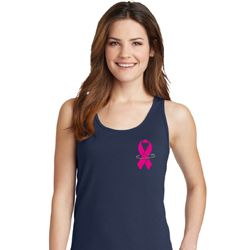 Breast Cancer Awareness Pink Ribbon Pin Pocket Print Ladies Tank Top