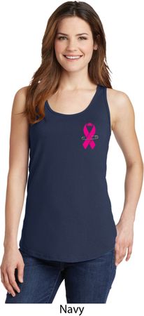 Breast Cancer Awareness Pink Ribbon Pin Pocket Print Ladies Tank Top