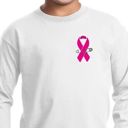 Breast Cancer Awareness Pink Ribbon Pin Pocket Print Kids Long Sleeve Shirt