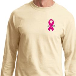 Breast Cancer Awareness Pink Ribbon Pin Pocket Print Long Sleeve Shirt