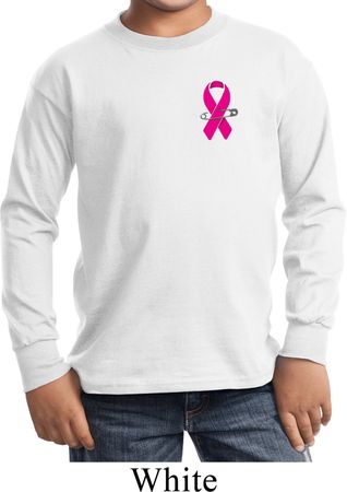 Breast Cancer Awareness Pink Ribbon Pin Pocket Print Kids Long Sleeve Shirt