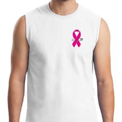 Breast Cancer Awareness Pink Ribbon Pin Pocket Print Mens Muscle Shirt