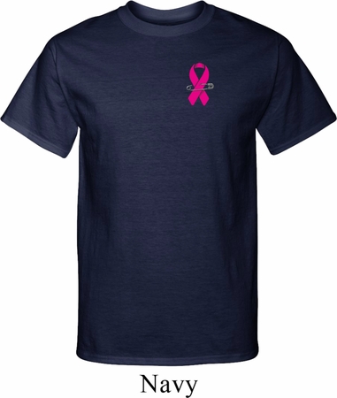 Breast Cancer Awareness Pink Ribbon Pin Pocket Print Mens Tall Shirt