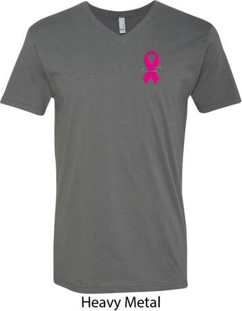 Breast Cancer Awareness Pink Ribbon Pin Pocket Print Mens V-Neck Shirt