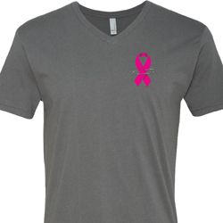 Breast Cancer Awareness Pink Ribbon Pin Pocket Print Mens V-Neck Shirt
