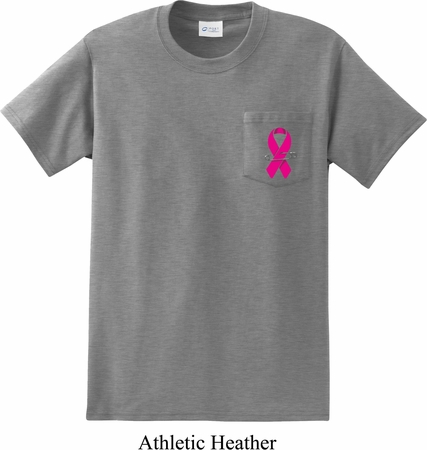 Breast Cancer Awareness Pink Ribbon Pin Pocket Print Pocket Shirt