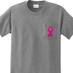 Breast Cancer Awareness Pink Ribbon Pin Pocket Print Pocket Shirt