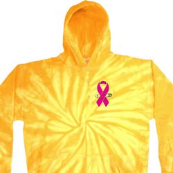 Breast Cancer Awareness Pink Ribbon Pin Pocket Print Tie Dye Hoodie