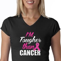 Breast Cancer Awareness Shirt Tougher Than Cancer  V-neck Tee T-Shirt