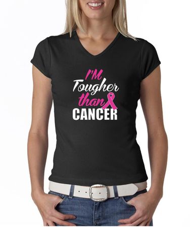 Breast Cancer Awareness Shirt Tougher Than Cancer  V-neck Tee T-Shirt