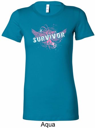 Breast Cancer Awareness Survivor Wings Ladies Longer Length Shirt