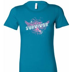 Breast Cancer Awareness Survivor Wings Ladies Longer Length Shirt