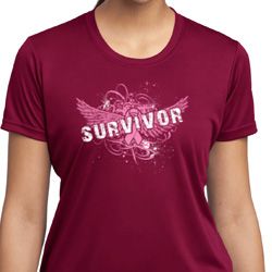 Breast Cancer Awareness Survivor Wings Ladies Moisture Wicking Shirt