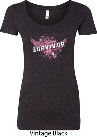 Breast Cancer Awareness Survivor Wings Ladies Scoop Neck Shirt