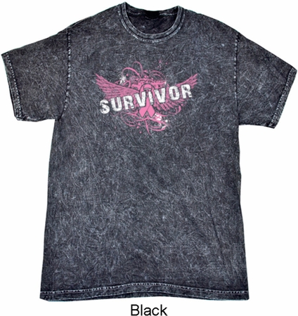 Breast Cancer Awareness Survivor Wings Mineral Tie Dye Shirt