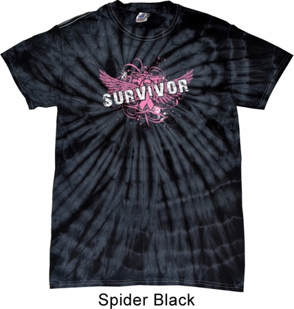 Breast Cancer Awareness Survivor Wings Spider Tie Dye Shirt