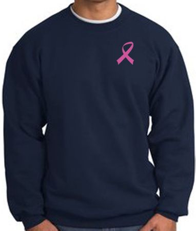 Breast Cancer Awareness Sweatshirt Pink Ribbon Pocket Print - Navy