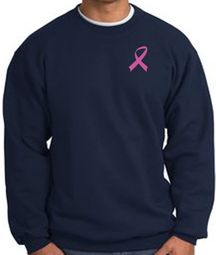 Breast Cancer Awareness Sweatshirt Pink Ribbon Pocket Print - Navy