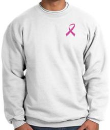 Breast Cancer Awareness Sweatshirt Pink Ribbon Pocket Print White
