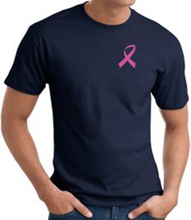 Breast Cancer Awareness T-shirt Pink Ribbon Pocket Print Navy Tee