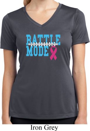 Breast Cancer Battle Mode Ladies Moisture Wicking V-neck Shirt