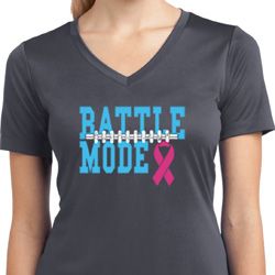 Breast Cancer Battle Mode Ladies Moisture Wicking V-neck Shirt